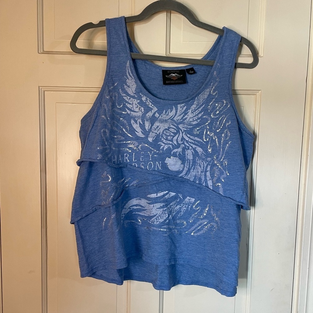 Harley Davidson Women's Blue Layered Tier Sleeveless Tank Top Size Large